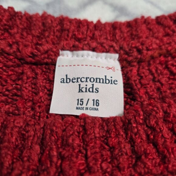Abercrombie & Fitch Girls cable stitch crewneck sweater dark red size 15/16 - Picture 3 of 6